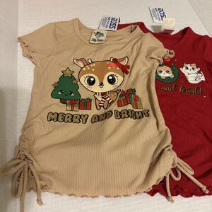 Lily Blue Children Shirts Size 4 Christmas Xmas Shirt Sleeve Red Beige Side Tie